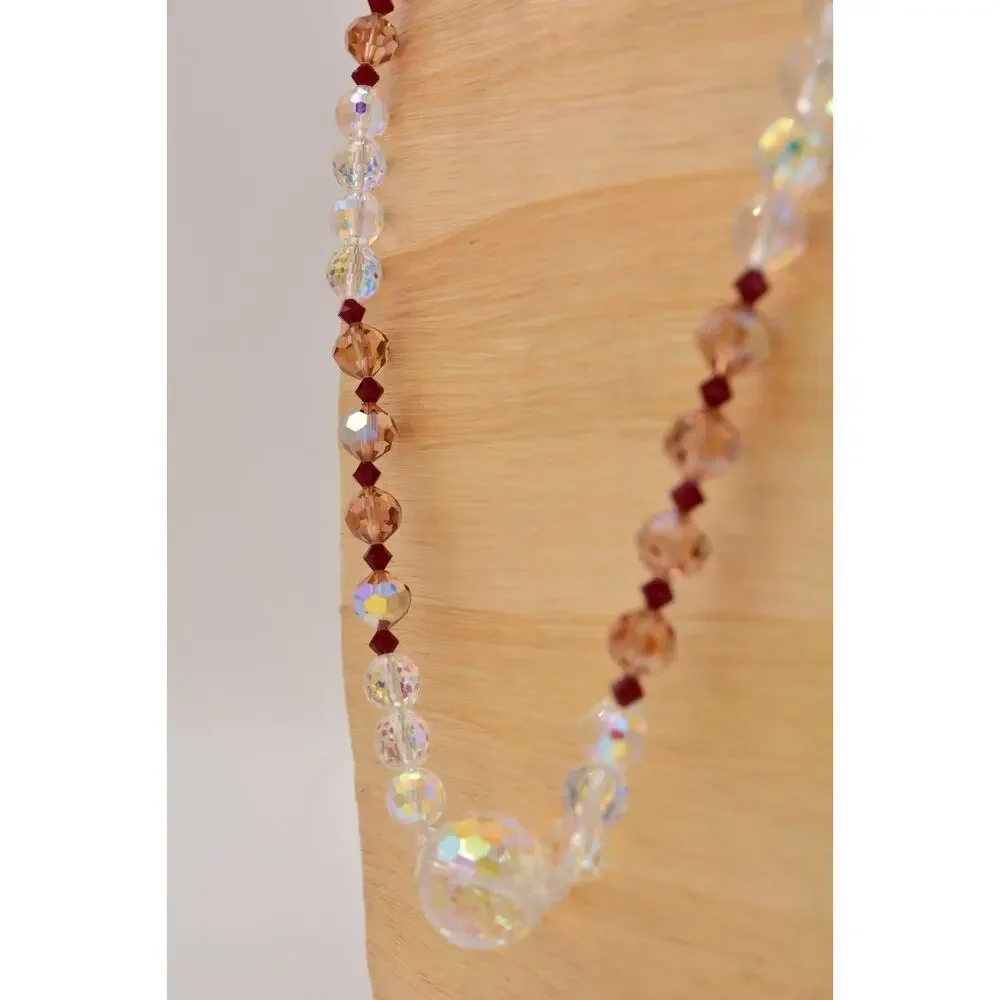 Vintage Glass Crystal Beaded Necklace Aurora Borealis Heavy Chunky Signed Bin3B